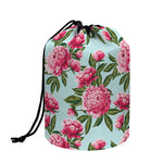 Pink Peony Pattern Print Drawstring Makeup Bag