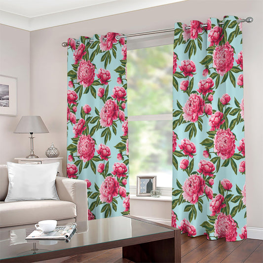 Pink Peony Pattern Print Extra Wide Grommet Curtains