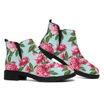 Pink Peony Pattern Print Flat Ankle Boots