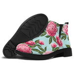 Pink Peony Pattern Print Flat Ankle Boots
