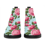 Pink Peony Pattern Print Flat Ankle Boots