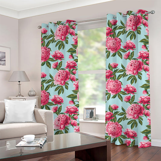 Pink Peony Pattern Print Grommet Curtains