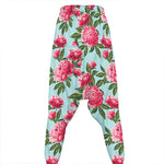 Pink Peony Pattern Print Hammer Pants