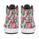 Pink Peony Pattern Print High Top Leather Sneakers