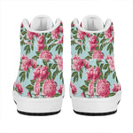Pink Peony Pattern Print High Top Leather Sneakers