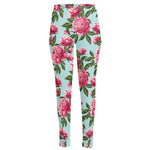 Pink Peony Pattern Print High-Waisted Pocket Leggings