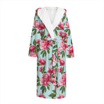 Pink Peony Pattern Print Hooded Bathrobe