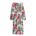 Pink Peony Pattern Print Hooded Bathrobe