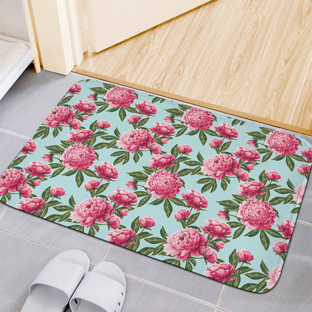 Pink Peony Pattern Print Indoor Door Mat