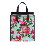 Pink Peony Pattern Print Insulated Lunch Tote