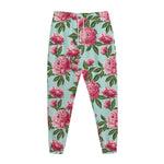 Pink Peony Pattern Print Jogger Pants
