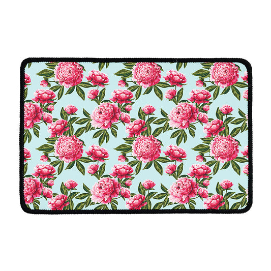 Pink Peony Pattern Print Kitchen Mat