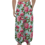 Pink Peony Pattern Print Lantern Pants