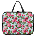 Pink Peony Pattern Print Laptop Sleeve With Handle
