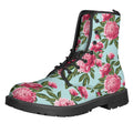 Pink Peony Pattern Print Lace-Up Boots
