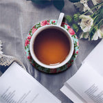 Pink Peony Pattern Print Leather Coaster Set