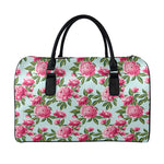 Pink Peony Pattern Print Leather Duffle Bag