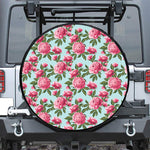 Pink Peony Pattern Print Leather Spare Tire Cover