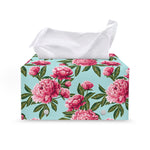 Pink Peony Pattern Print Leather Tissue Box Cover