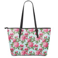 Pink Peony Pattern Print Leather Tote Bag With Zipper