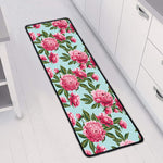 Pink Peony Pattern Print Long Kitchen Mat