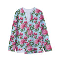 Pink Peony Pattern Print Long Sleeve Short Coat