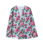Pink Peony Pattern Print Long Sleeve Short Coat
