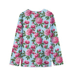 Pink Peony Pattern Print Long Sleeve Short Coat