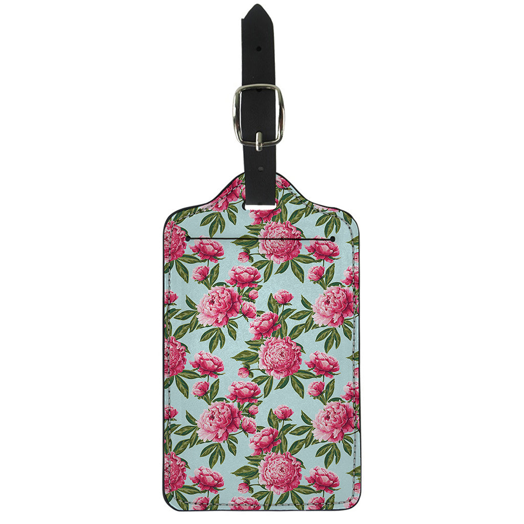 Pink Peony Pattern Print Luggage Tag