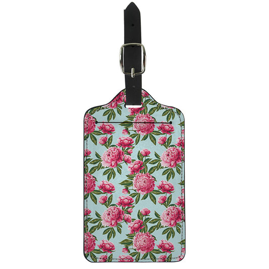 Pink Peony Pattern Print Luggage Tag