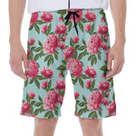 Pink Peony Pattern Print Men's Beach Shorts