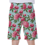 Pink Peony Pattern Print Men's Beach Shorts