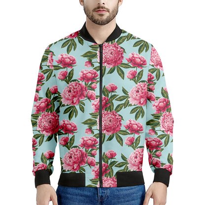 Pink Peony Pattern Print Men's Bomber Jacket