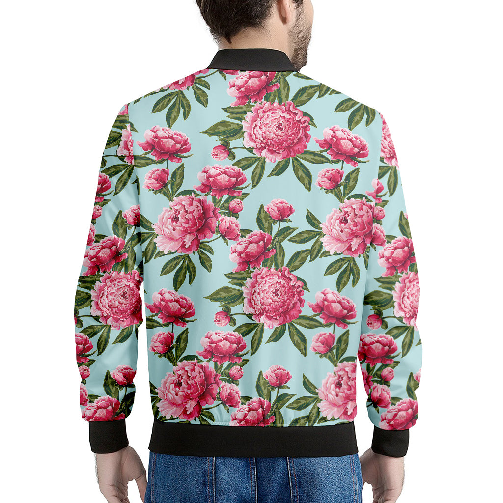 Pink Peony Pattern Print Men's Bomber Jacket