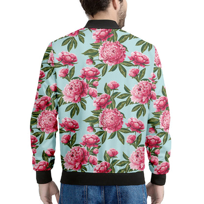 Pink Peony Pattern Print Men's Bomber Jacket