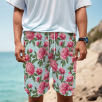 Pink Peony Pattern Print Men's Cargo Shorts