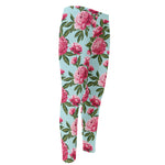 Pink Peony Pattern Print Men's Compression Pants