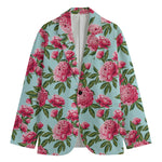 Pink Peony Pattern Print Men's Cotton Blazer