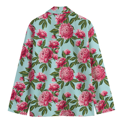 Pink Peony Pattern Print Men's Cotton Blazer