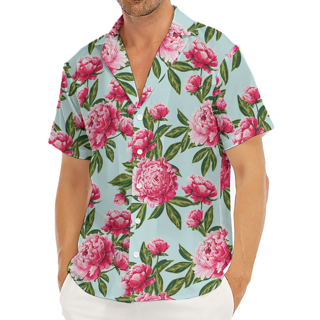 Pink Peony Pattern Print Men's Deep V-Neck Shirt