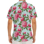 Pink Peony Pattern Print Men's Deep V-Neck Shirt
