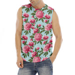 Pink Peony Pattern Print Men's Fitness Tank Top