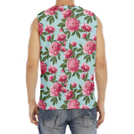 Pink Peony Pattern Print Men's Fitness Tank Top