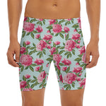 Pink Peony Pattern Print Men's Long Boxer Briefs