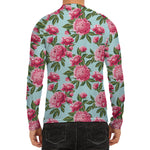 Pink Peony Pattern Print Men's Long Sleeve Rash Guard