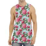 Pink Peony Pattern Print Men's Muscle Tank Top