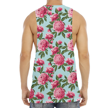 Pink Peony Pattern Print Men's Muscle Tank Top