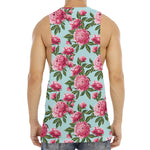 Pink Peony Pattern Print Men's Muscle Tank Top