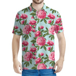 Pink Peony Pattern Print Men's Polo Shirt