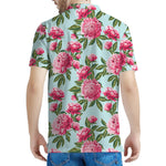 Pink Peony Pattern Print Men's Polo Shirt